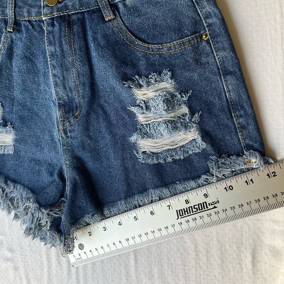 SHEIN Women’s Frayed Denim Short Shorts size 6 US, Blue - Picture 3 of 10